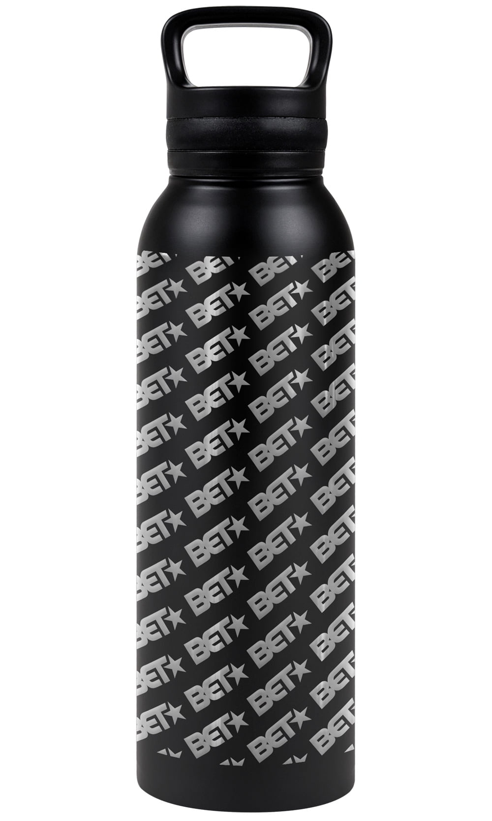 BET Official Pattern 24 oz Insulated Canteen Water Bottle, Leak Resistant, Vacuum Insulated Stainless Steel with Loop Cap, Black