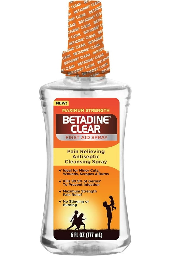 Clear First Aid Spray, Max Strength Pain Relieving Antiseptic Cleansing Spray, No Stinging, Helps Prevent Infections, 6 oz