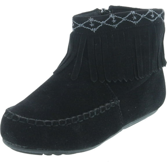 BETANI Denise-5 Girl's Kids Embroidered Fringe Mocassin Low Heel Ankle Booties, Black, 11
