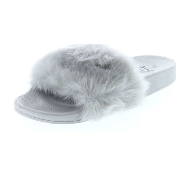 BETANI Womens FARAH-1 Furry Slide Sandals, Grey, 8.5