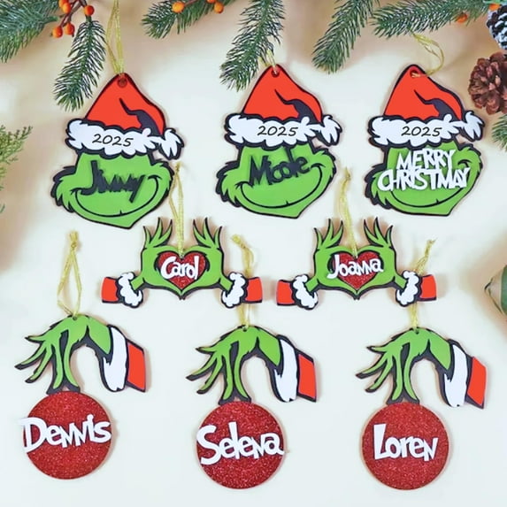 BETEAM Personalized GrinchChristmas Decorations 3D Wood Hanging Christmas Tree 2026 GrinchOrnaments for Tree toppergrinchGifts for Families&Friends-Heart, 4 Pc