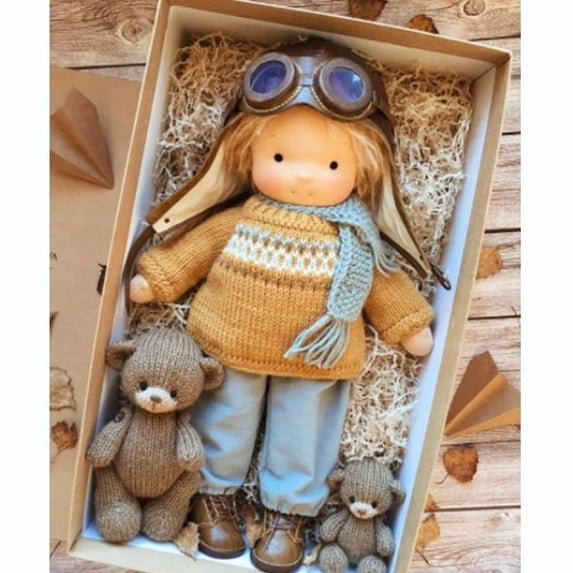 BETEAM Waldorf Doll Handmade 100% Organic Cotton Dolls for 2+ Year Old Girls Rag Doll as Birthday Gifts Plush Figure Toys For Christmas Gifts -24