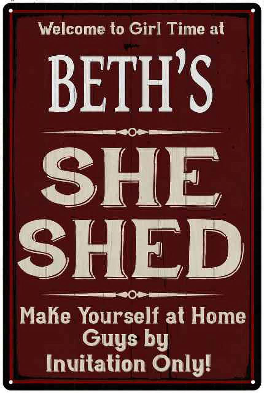 BETH'S She Shed Red Sign Lady Cave Sign 16 x 24 Matte Finish Metal ...