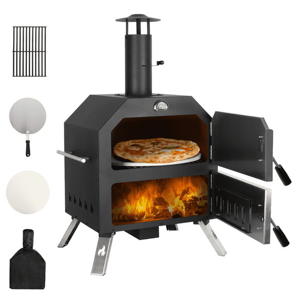BETISEF 12''Outdoor Pizza Oven Wood Fired Pizza Oven Portable Patio Ovens &Pizza Stone, Pizza Peel,Adjustable Legs,Waterproof Cover