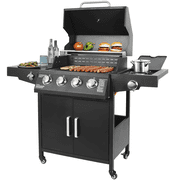 Betisef 4-Burner Propane Gas Grill with Side Burner and Side Table Outdoor Cooking Barbecue Grill Camping