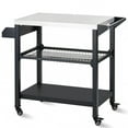 thumbnail image 1 of BETISEF Three-Shelf Movable Outdoor Grill Cart Pizza Oven Stand, Multifunctional Kitchen Food Prep Table with Drawer ,Stainless Steel Dining Worktable Cooking Island on 4 Wheels & Seasoning Tray, 1 of 11