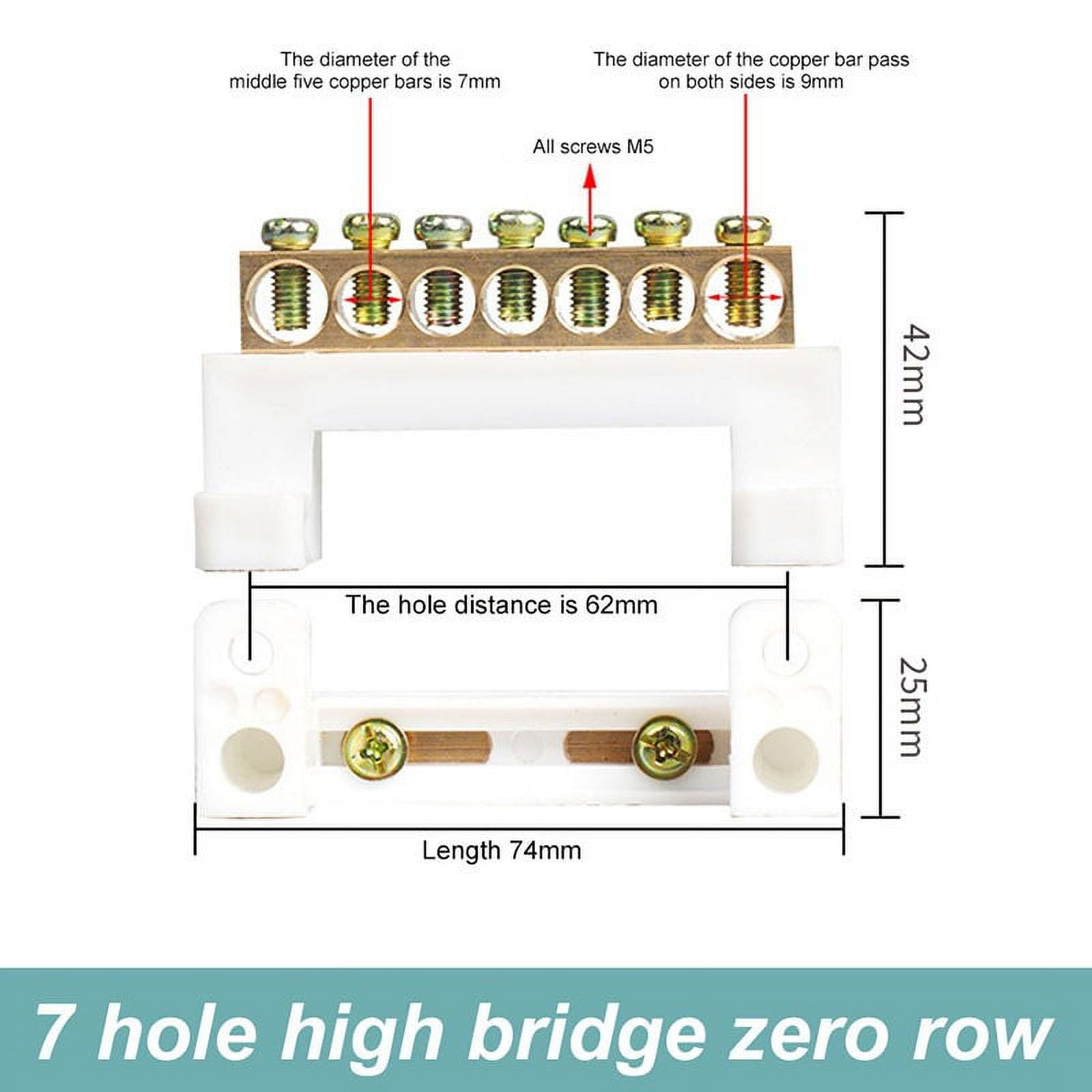 BETOR 10 Holes Copper Neutral Bar Ground Terminal Row Distribution