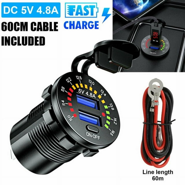 BETOR 12V Dual USB 4.8A Fast Car Charger Socket Power Outlet W/ LED