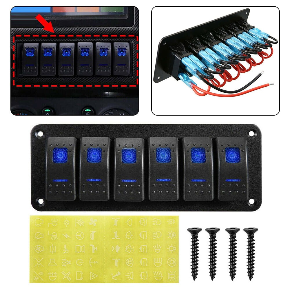 BETOR 6 Gang 12V Switch Panel Rocker LED Lights Toggle Switches Control