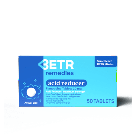 BETR Remedies Acid Reducer, Heartburn Relief, Famotidine 20 mg, 50 Tablets