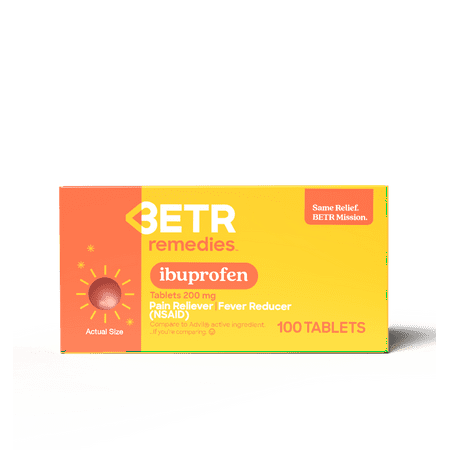 BETR Remedies All Day Anti-Inflammatory, Pain Relief & Fever Reducer, 100 Tablets, Ibuprofen 200 mg