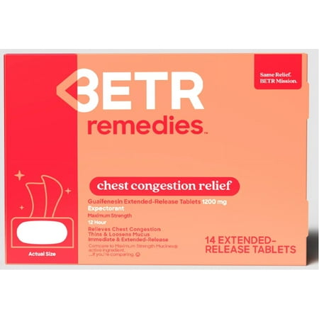 BETR Remedies Chest Congestion & Mucus Relief, Expectorant, Guaifenesin 1200 mg, 14 Tablets