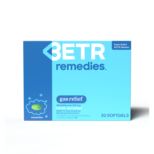 BETR Remedies Gas, Pain, Bloating Relief Medicine, Simethicone 125 mg