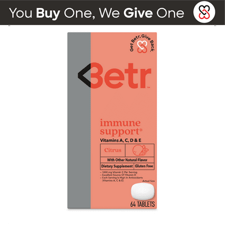 BETR Remedies Immune Support with Vitamins C, A, D & E, Citrus Flavor, 64 Chewable Tablets