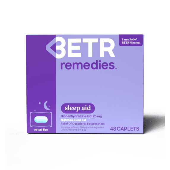 BETR Remedies Nighttime Sleep Aid, Sleep Medicine, Diphenhydramine HCI 25 mg, 48 Tablets