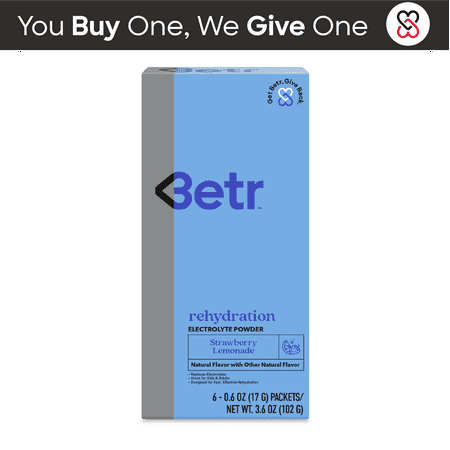 BETR Remedies Rehydration Electrolyte Powder Packets, Strawberry Lemonade, Drink Mix, 6 Packets (0.6 oz Each)