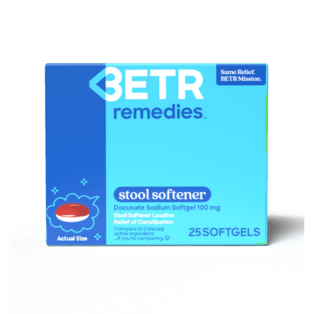 BETR Remedies Stool Softener Laxative, for Constipation, Docusate Sodium 100 mg, 24 Softgels
