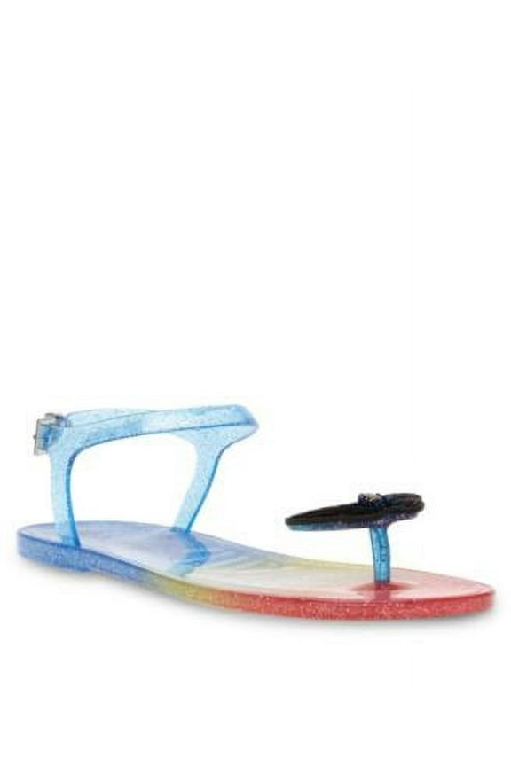 Womens Blue Adjustable Embellished Tabby Round Toe Buckle Jelly 5