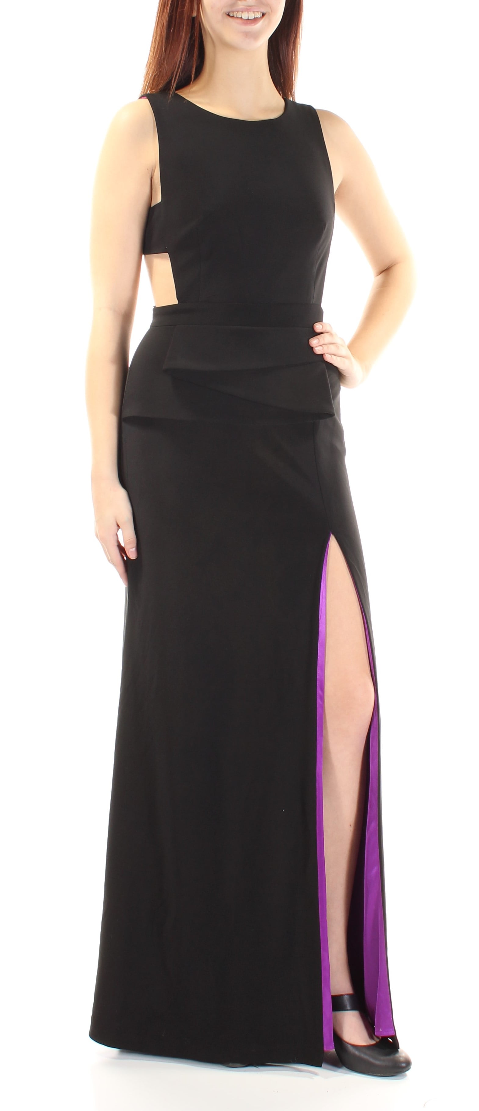 BETSY & ADAM Womens Black Slitted Cut Out Sleeveless Jewel Neck Full Length Formal Dress Size: 8