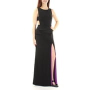 BETSY & ADAM Womens Black Slitted Cut Out Sleeveless Jewel Neck Full Length Formal Dress Size 8