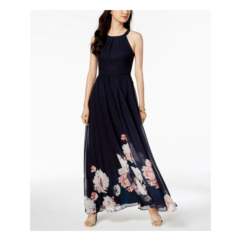 BETSY ADAM 239 Womens New 1041 Navy Placed Floral Chiffon Gown