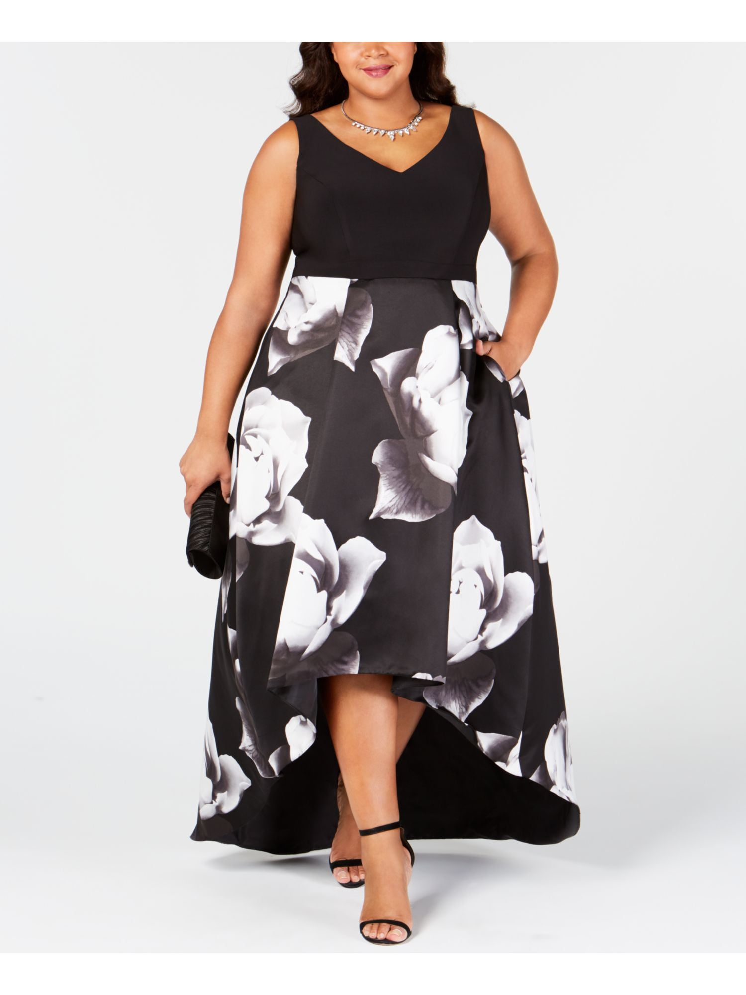 BETSY ADAM 249 Womens New 1058 Black Floral Print Hi Lo Gown 14W Plus B B