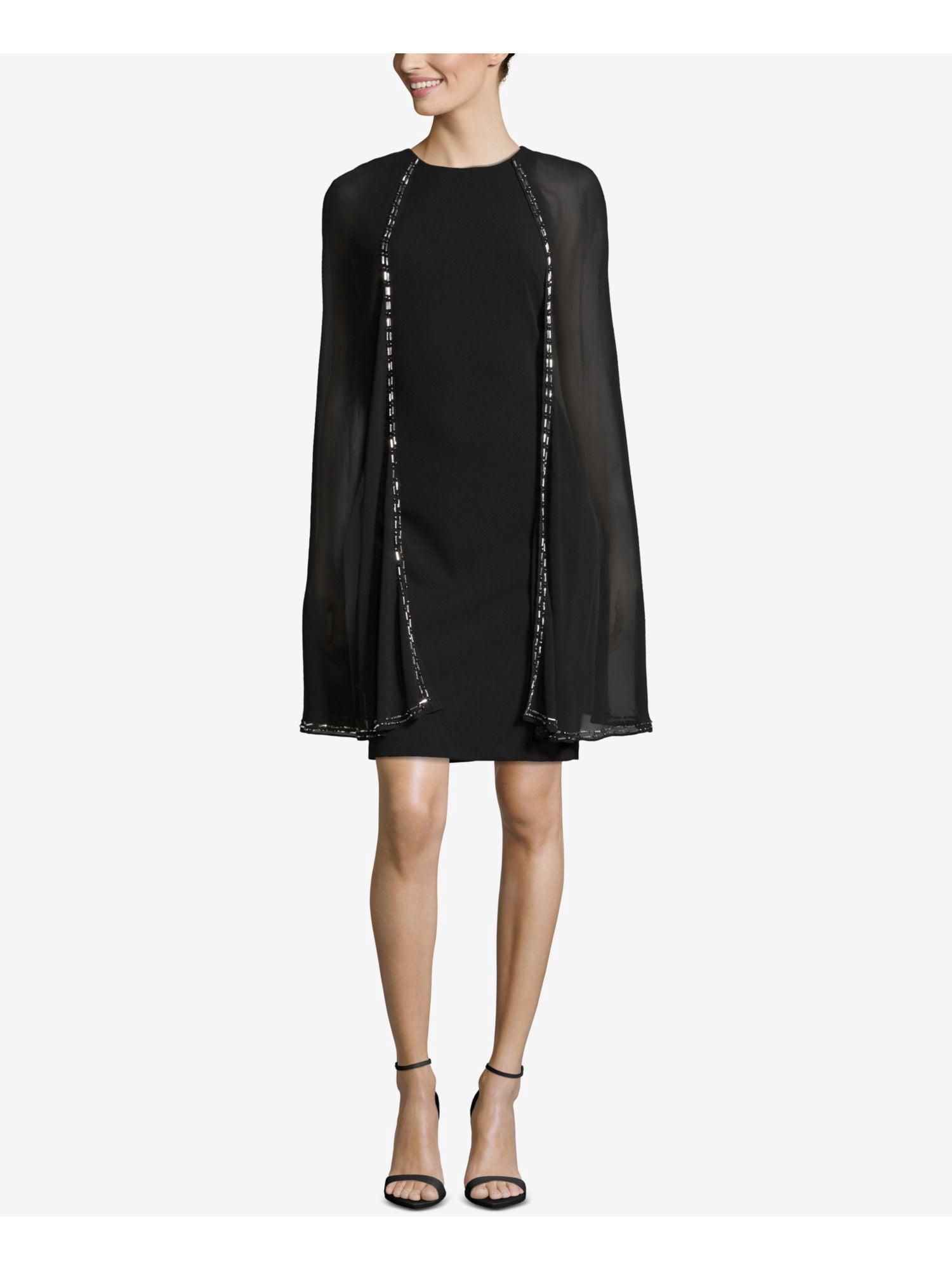 Betsy & Adam Beaded-Cape Sheath Dress - Black 4