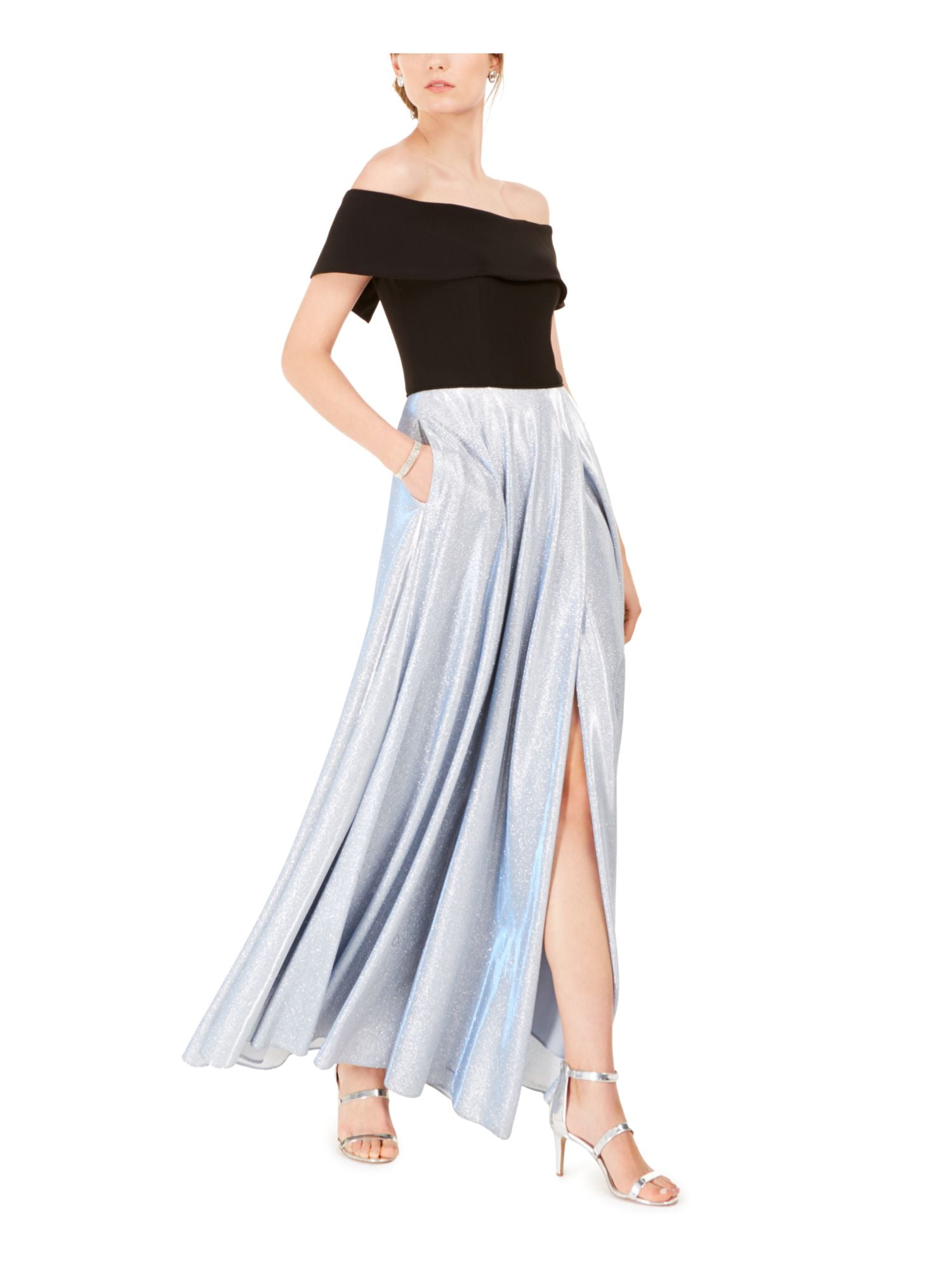 Betsy & adam pleated glitter-skirt gown online
