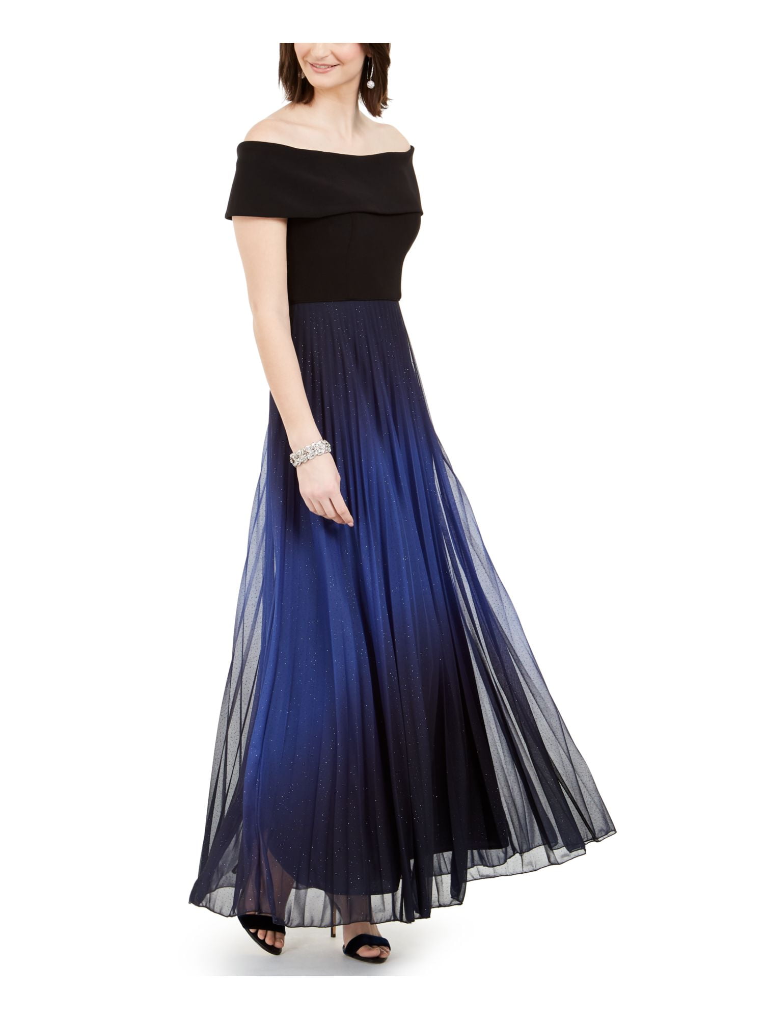 white christmas dresses Betsy Adam Scuba Crepe Asymmetric One Shoulder Short Sleeve Mermaid Mother of The Bride Dress , Womens, 16, Black main image 1