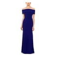 thumbnail image 1 of BETSY & ADAM Womens Blue Ruffled Off Shoulder Full-Length Formal Sheath Dress 6, 1 of 2
