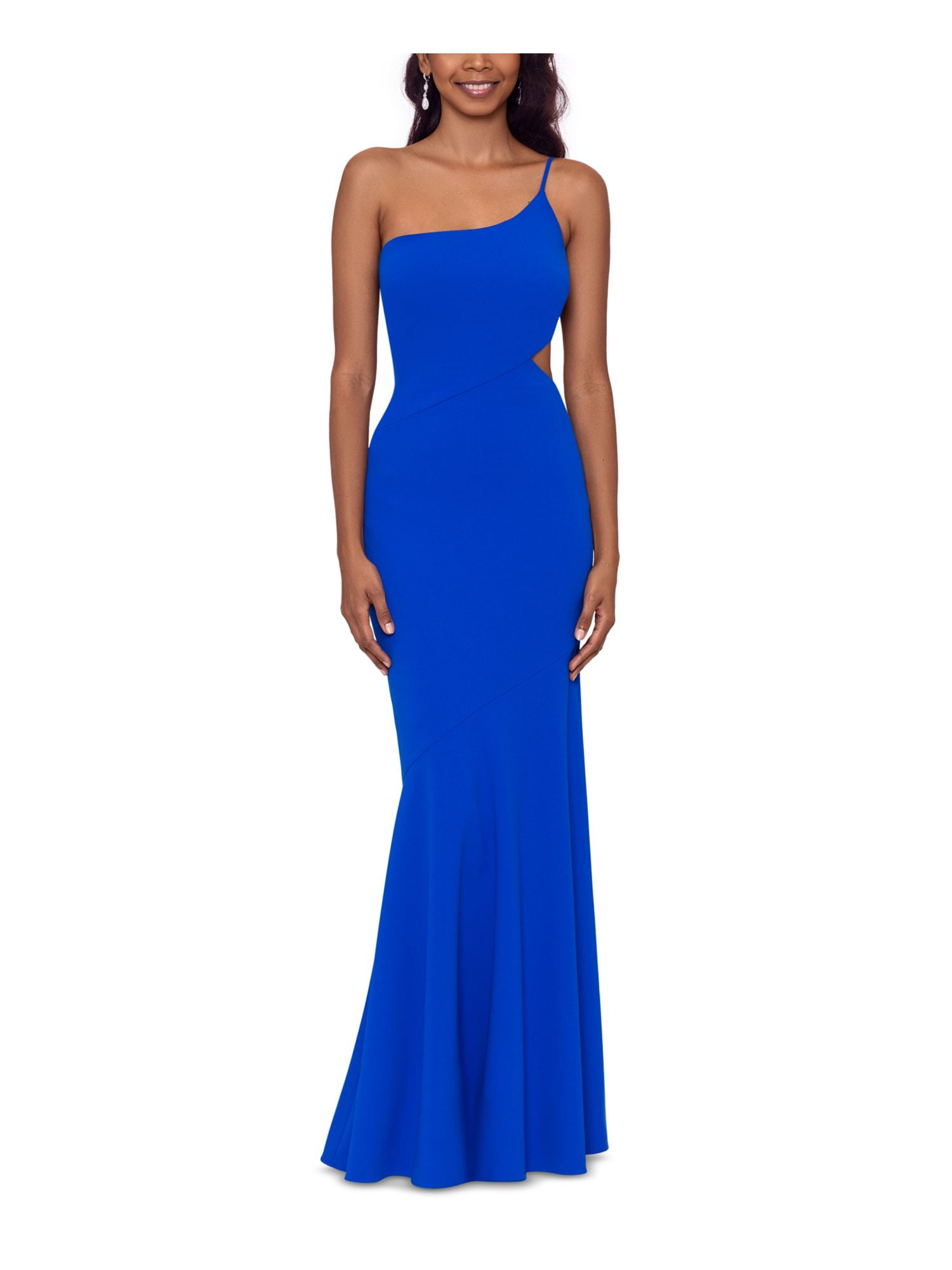 BETSY & ADAM Womens Blue Zippered Ruffled Lined Sleeveless Asymmetrical  Neckline Full-Length Formal Gown Dress 8 - Walmart.com