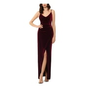 BETSY & ADAM Womens Burgundy Slitted Zippered Spaghetti Strap V Neck Full-Length Formal Sheath Dress 2