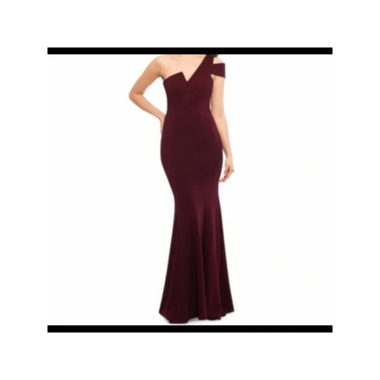 BETSY ADAM Womens Burgundy Stretch Zippered Lined Single Cold Shoulder Cap Sleeve Asymmetrical Neckline Full Length Evening Gown Dress 8