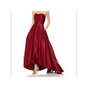 BETSY & ADAM Womens Burgundy Zippered Hi-low Strapless Full-Length Formal Fit + Flare Dress Petites 10P