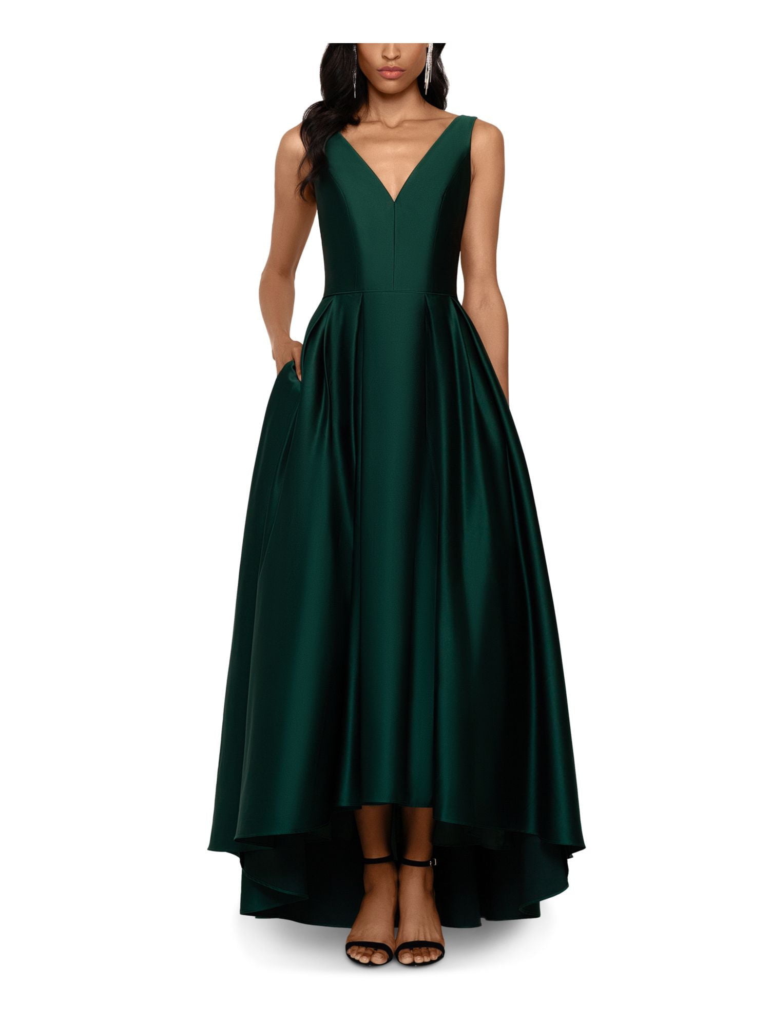 BETSY ADAM Womens Green Zippered Pocketed Satin Pleated Ball