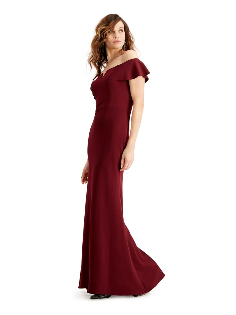 slim fit dress slacks Women Solid Maroon V-Neck Sleeveless Crepe Thigh-High Slit A-Line Maxi Dress