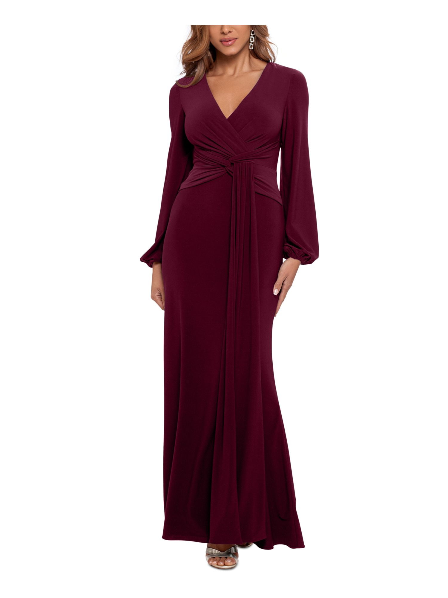 Round Neck Long Sleeves Burgundy Lace Prom Dresses, Long Sleeves Burgu –  jbydress