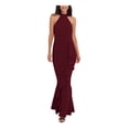 thumbnail image 1 of BETSY & ADAM Womens Maroon Zippered Cascading Ruffle Sleeveless Halter Maxi Evening Gown Dress 2, 1 of 3