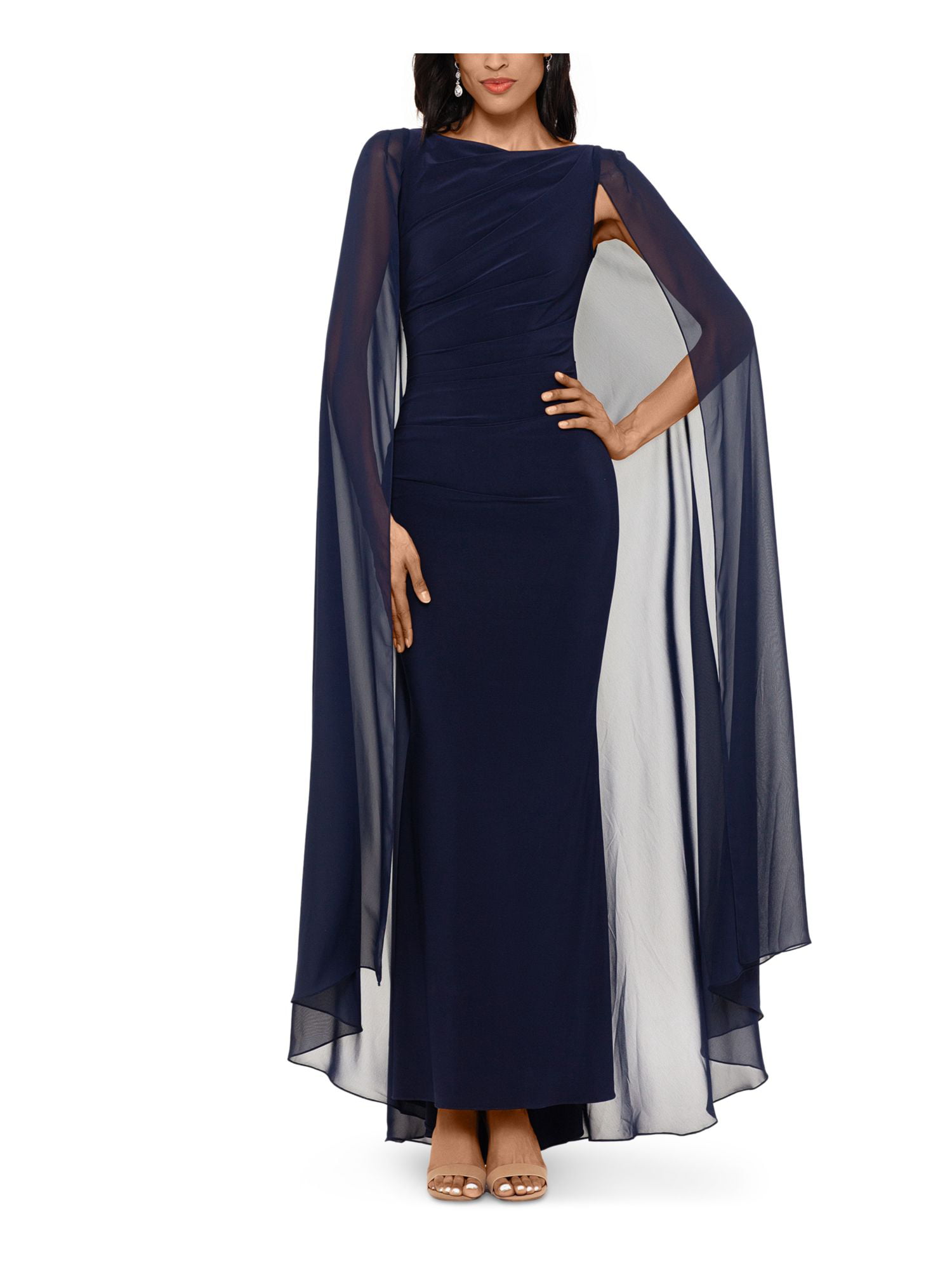 Mala and Kinnary Cape Sleeve Flared Gown | Blue, Sequin Work, Georgette,  Halter Neck, Cape Sleeves