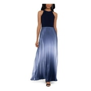 BETSY & ADAM Womens Navy Pleated Zippered Ombre Sleeveless Halter Maxi Evening Fit + Flare Dress Petites 2P