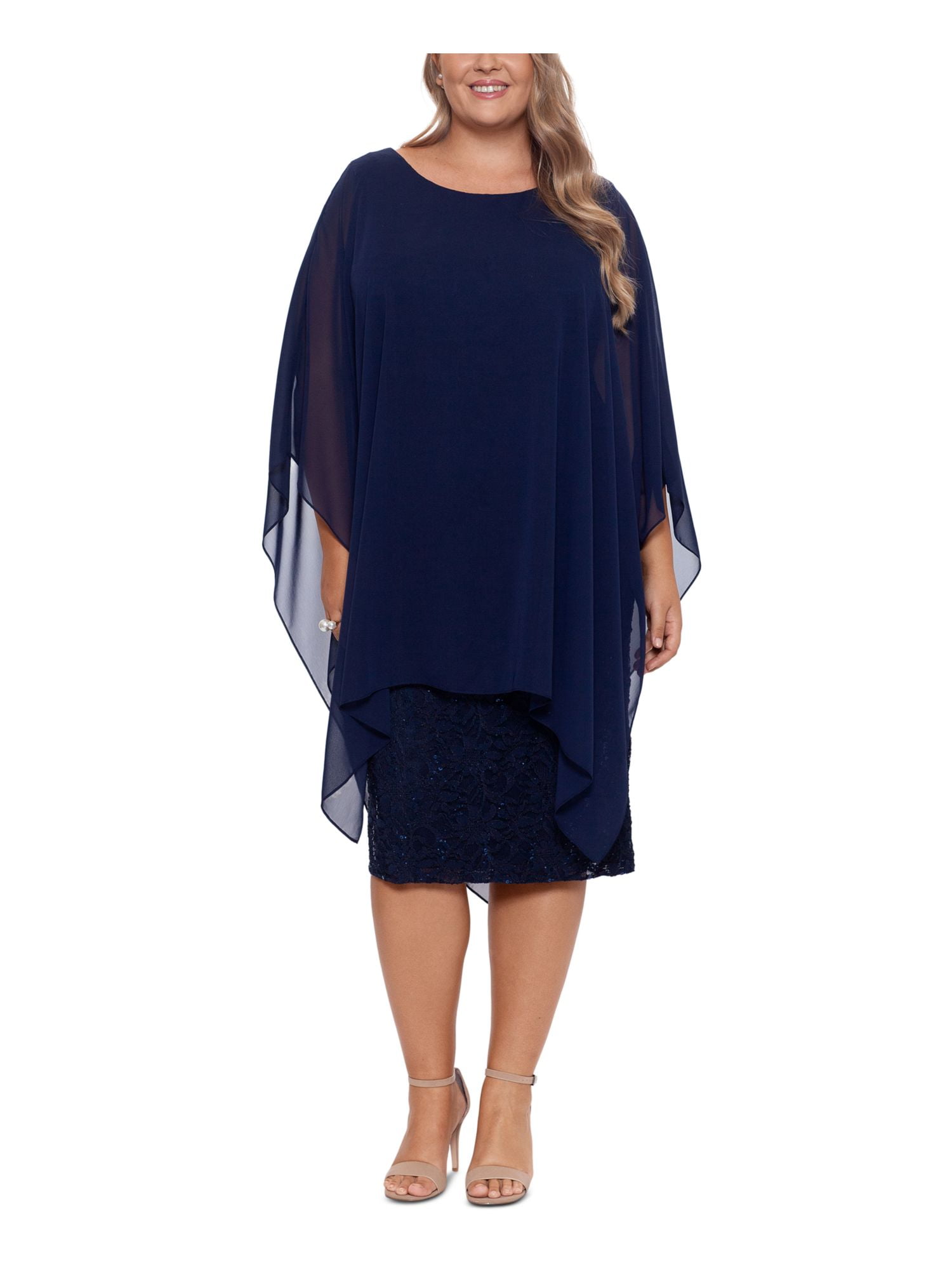 BETSY ADAM Womens Navy Sequined Zippered Sheer Overlay Lined