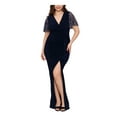 thumbnail image 1 of BETSY & ADAM Womens Navy Zippered Ruffled Ruched High Slit Lined Flutter Sleeve Surplice Neckline Full-Length Formal Gown Dress Plus 18W, 1 of 2