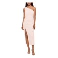 thumbnail image 1 of BETSY & ADAM Womens Pink Stretch Cut Out Ruched High Slit Zipper Closure Sleeveless Asymmetrical Neckline Midi Evening Body Con Dress 6, 1 of 5