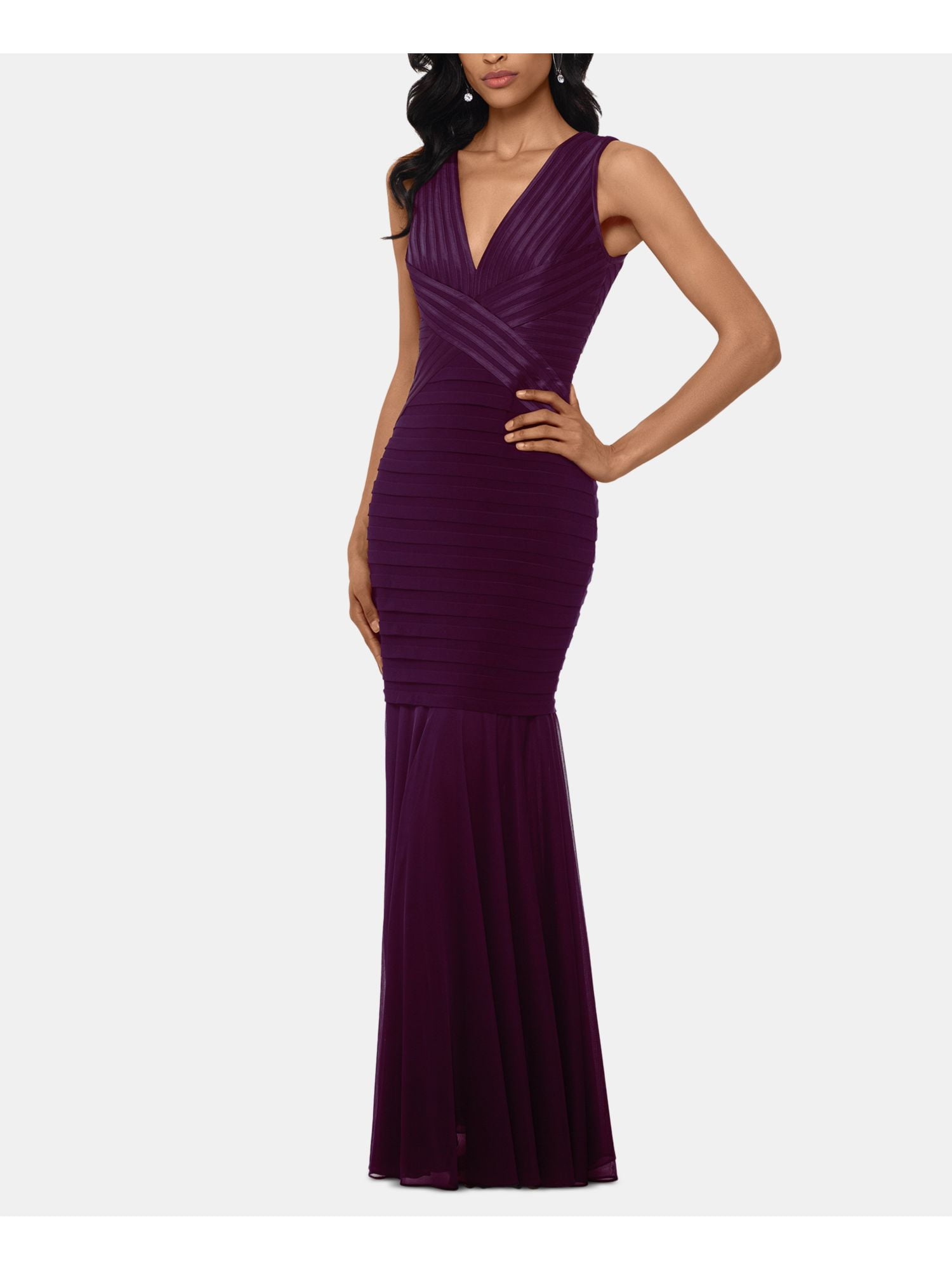 BETSY & ADAM Womens Purple Sleeveless Full-Length Mermaid Dress Petites 8P