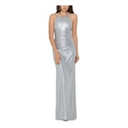 BETSY & ADAM Womens Silver Halter Full-Length Evening Body Con Dress 2