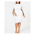 thumbnail image 1 of BETSY & ADAM Womens White Zippered Ruched Cape Sleeves V-back Round Neck Above The Knee Party Sheath Dress Plus 14W, 1 of 4