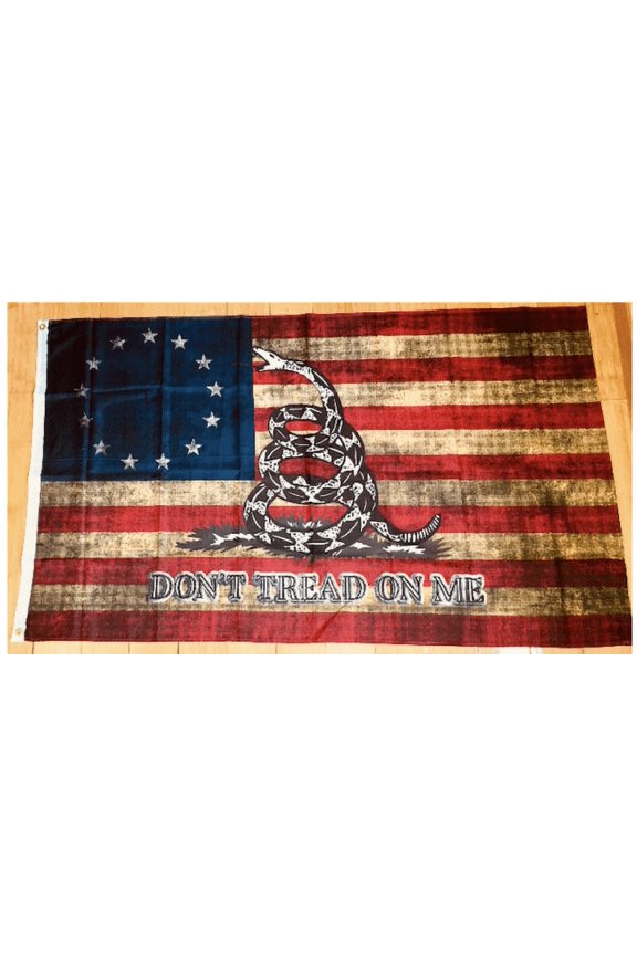 BETSY ROSS GADSDEN DONT TREAD ON FLAG VINTAGE TEA STAINED 3X5 FLAGS NYLON