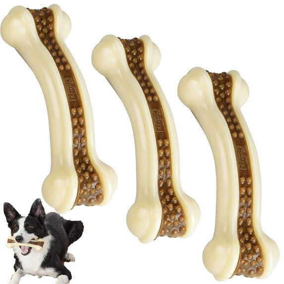 BETTEPROD Dog Chew Toys for Aggressive Chewers Large Breed, 3 Pack Real Beef Flavor,Indestructible Dog Teething Chew Toys for Large/Medium/Small Puppies,Tough Pet Toy with Durable Nylon
