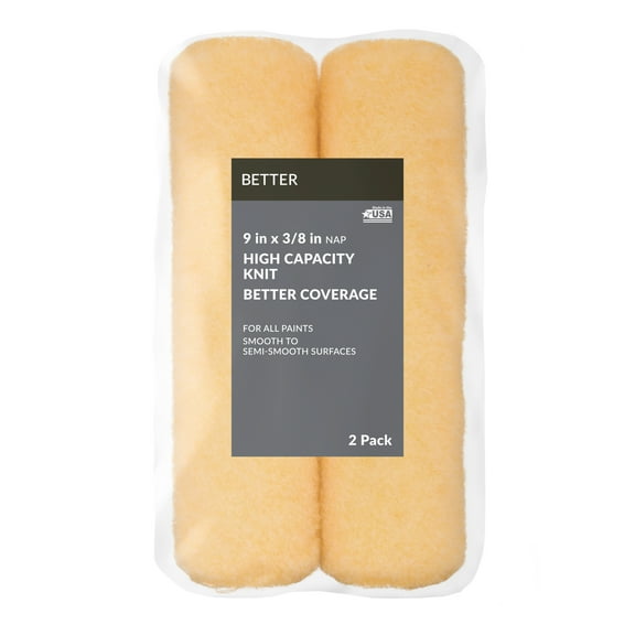 BETTER 9 in x 3/8 in nap High Density Knit Paint Roller Cover, 2 Pack