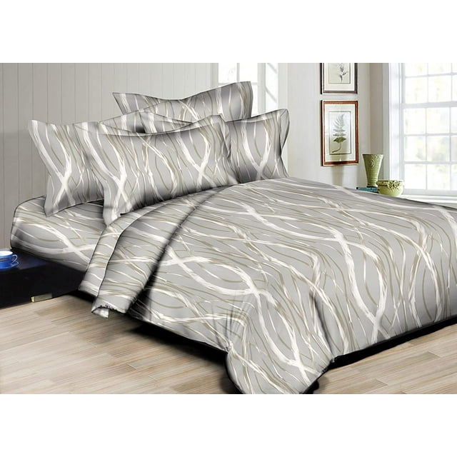 BETTER BED COLLECTION Duvet Cover with Fitted Sheet - 300 Thread Count Poly Cotton Soft Sateen Fabric - 6 Piece Linen Set (Intertwined Ropes, King)